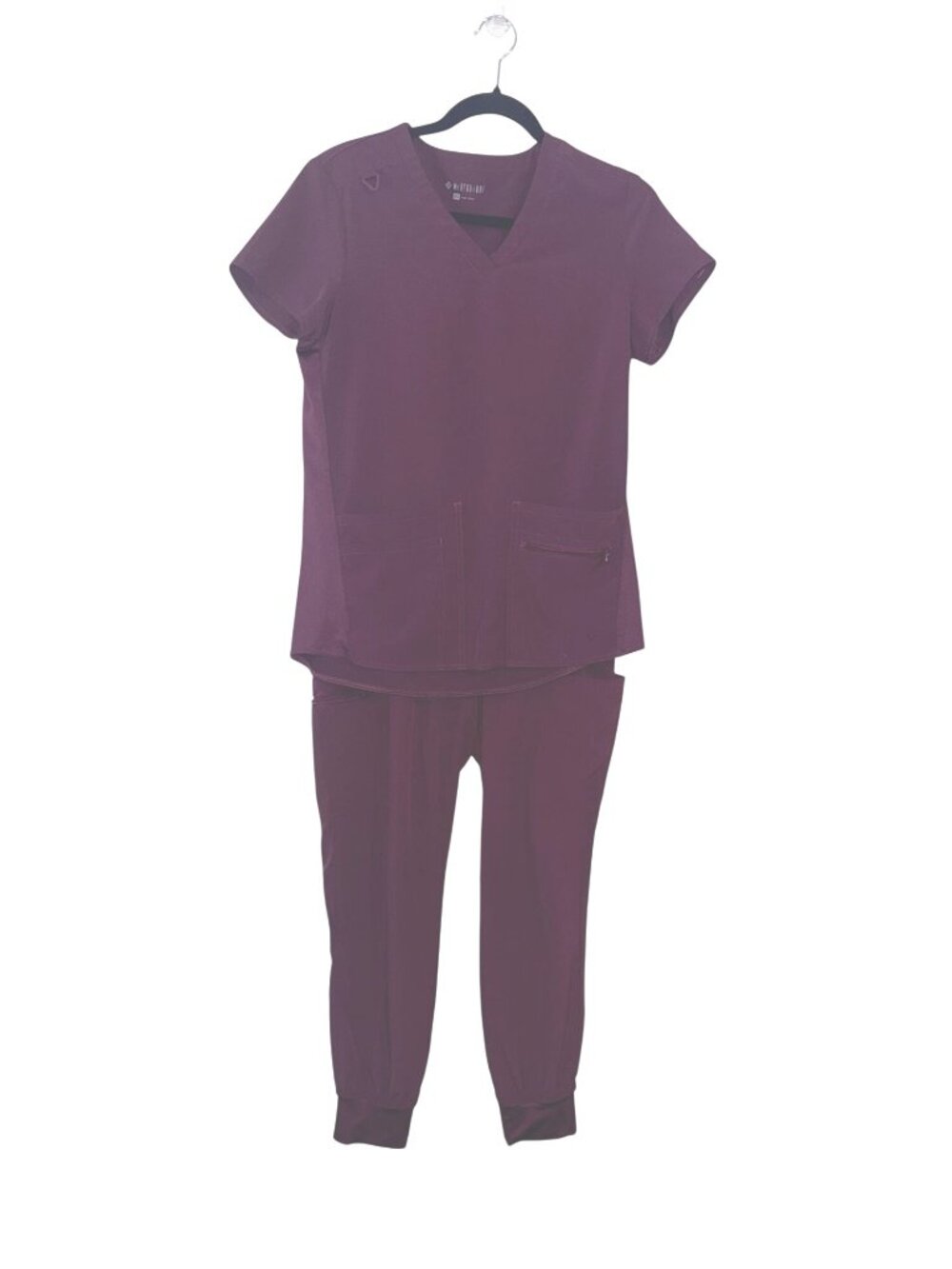 Med Couture Womens Wine Scrub Set Top & Jogger Pants Size S